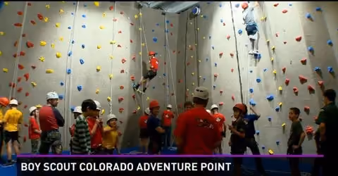 Indoor Climbing Wall built by Eldorado Climbing Walls for the new Boy Scout Colorado Adventure Point in Lakewood, CO.