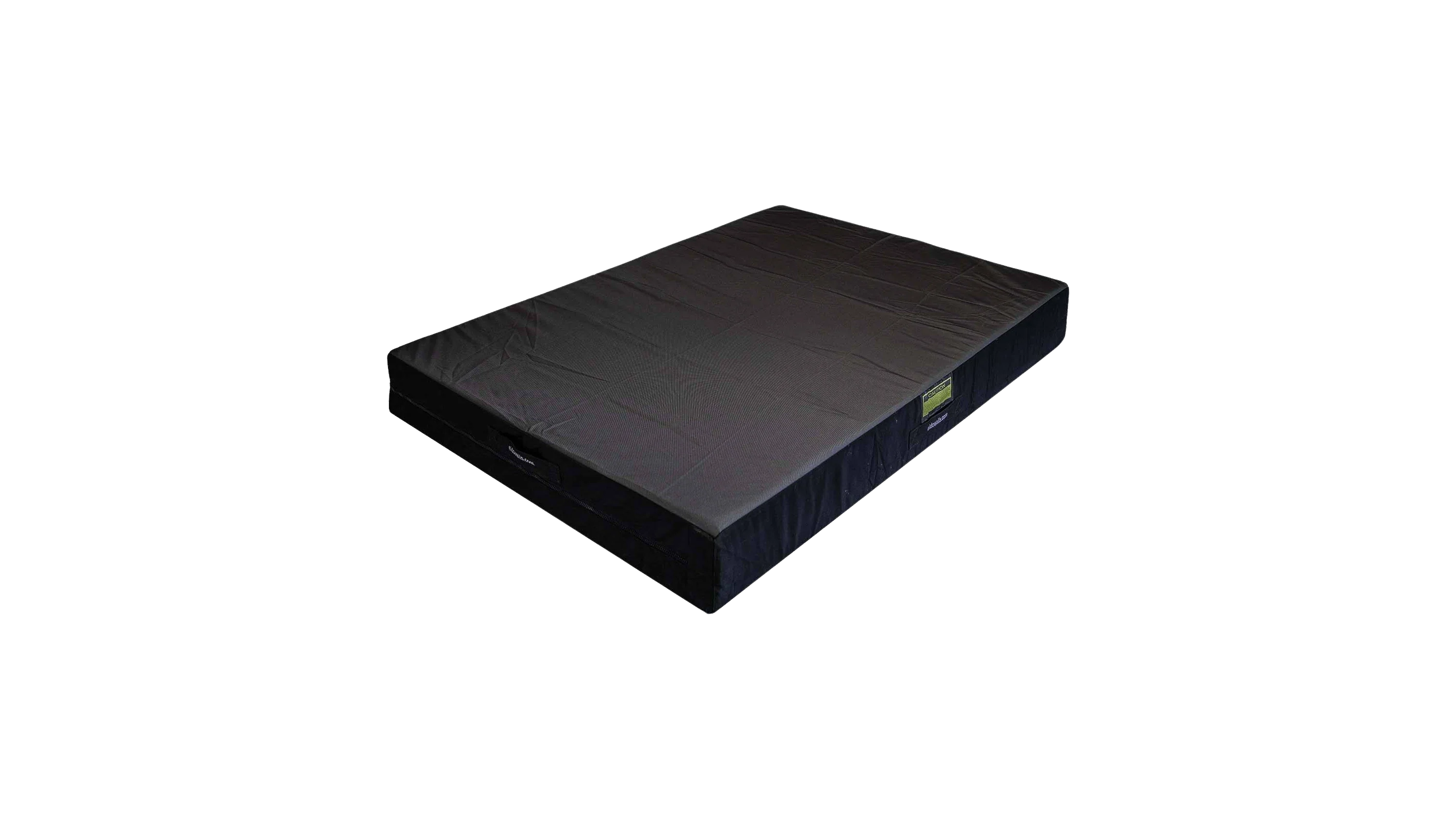 Drag Mat for bouldering, a thick black padded crash mat with a carry handle