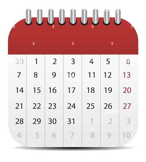 Illustration of a calendar with days arranged in columns under a red spiral-bound header.