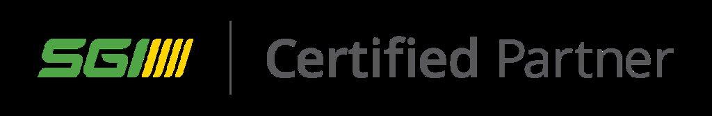 SGI logo next to text reading Certified Partner in black on a black background.