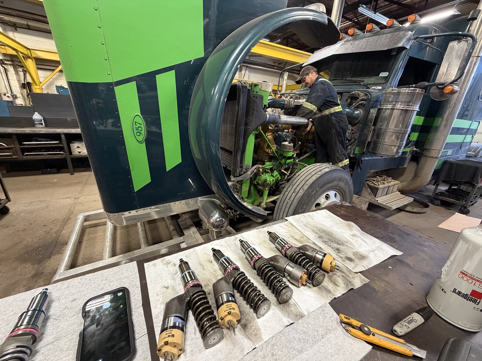 K&D technician repairing a truck in our shop