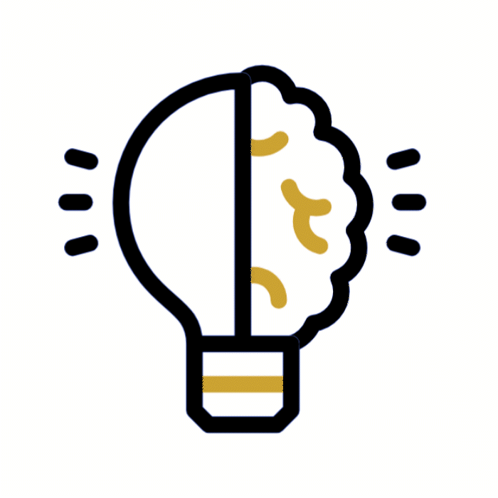 A gif of a lightbulb that reveals half of a brain.