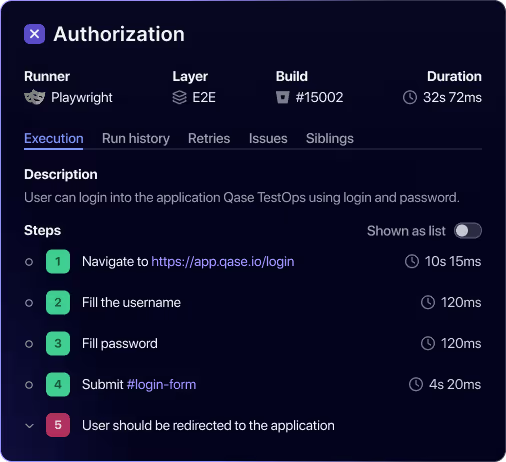 Qase Screenshot: test automation management