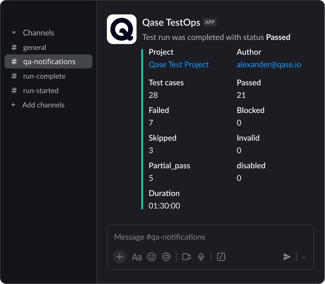 Qase Slack Integration real time