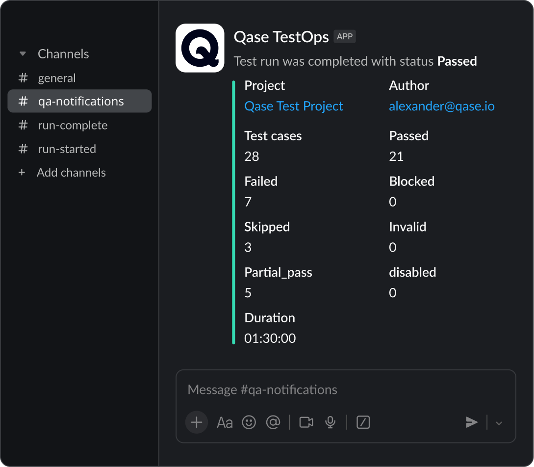 Qase Slack Integration real time