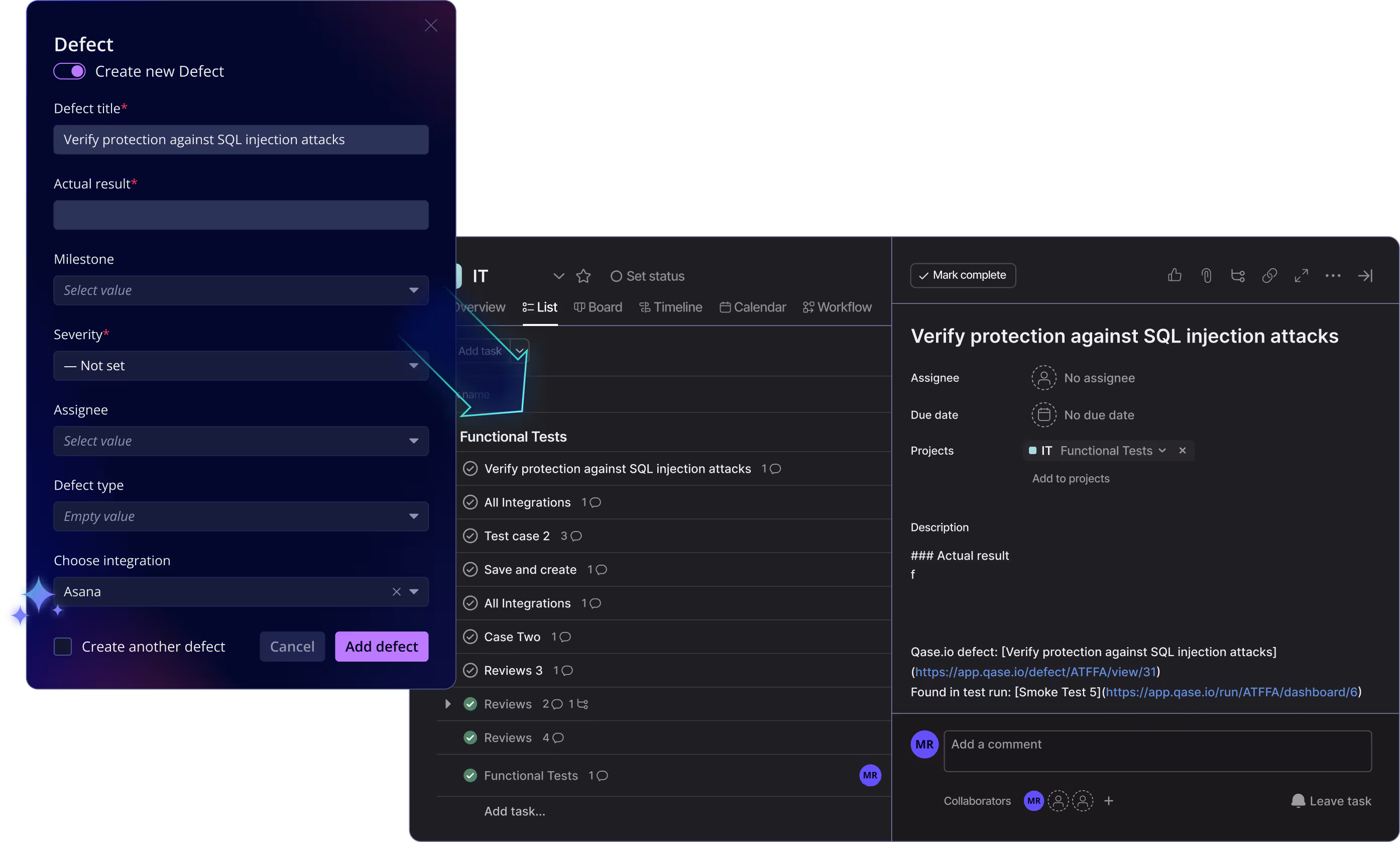 Qase Asana Integration Product Screen