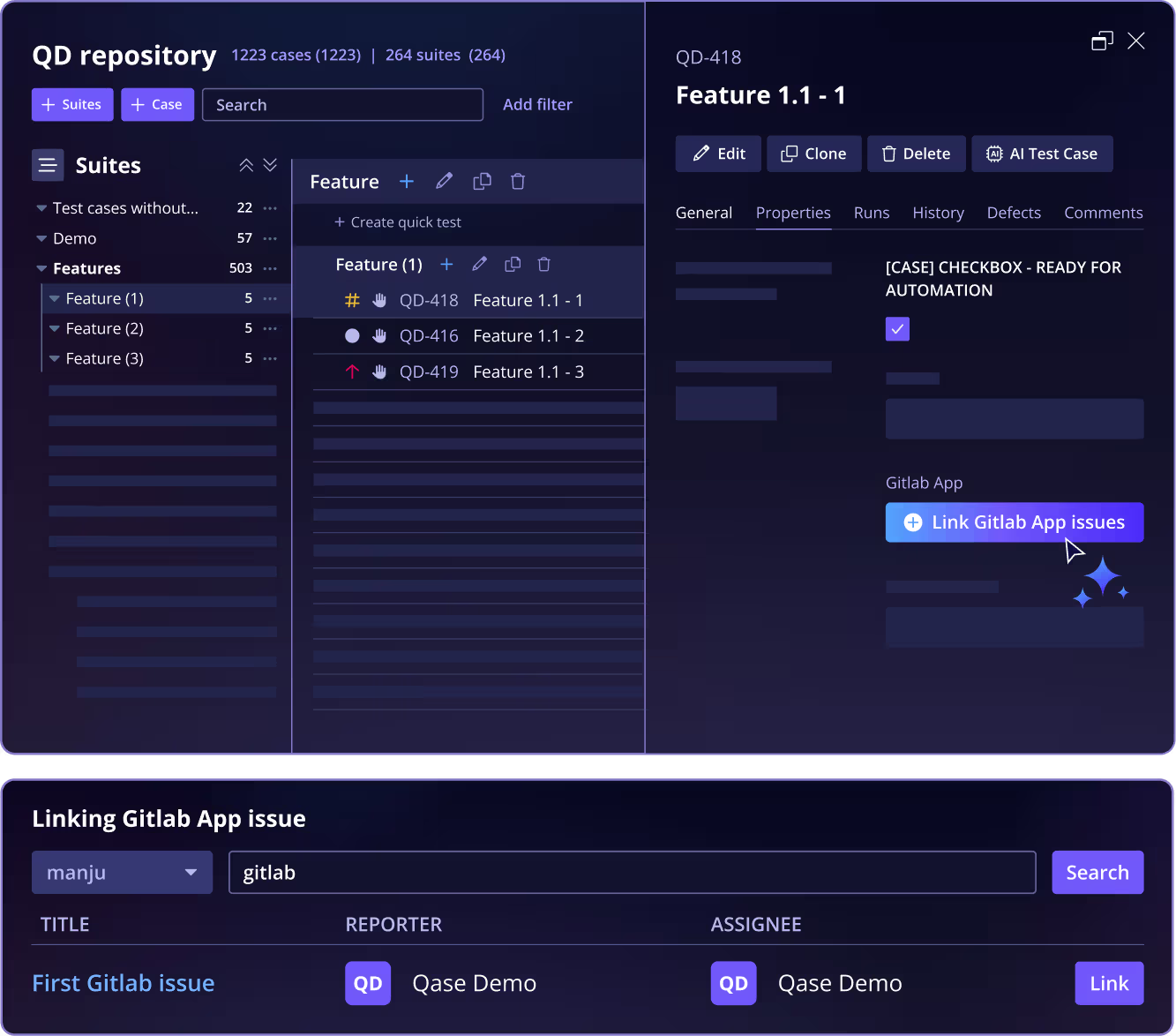 Qase Screenshot: Pytest code snippet