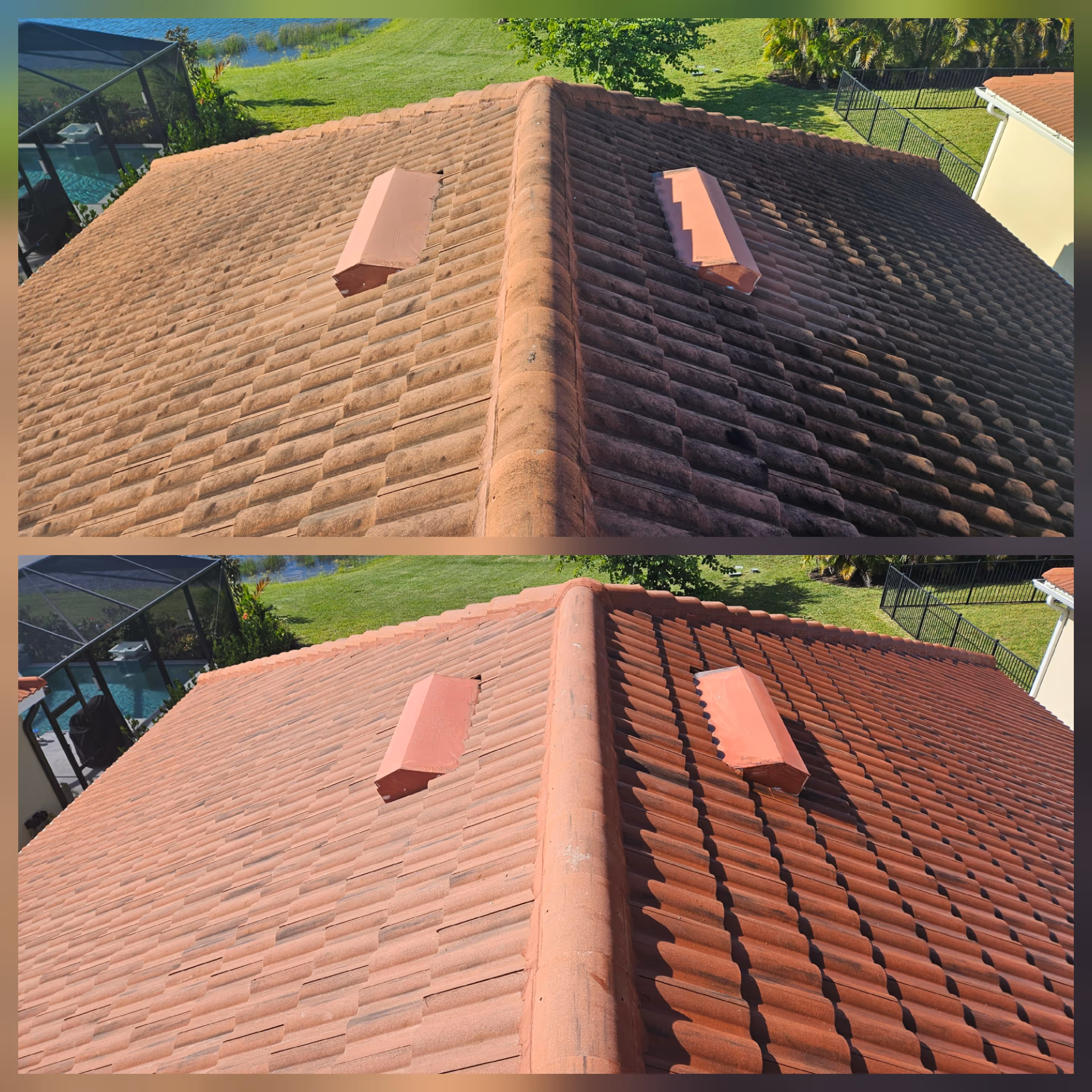 Roof cleaning before and after - Fort Myers FL
