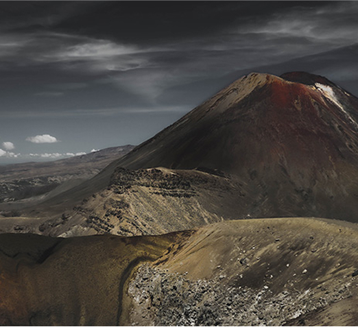 A volcano in a barren landscape.