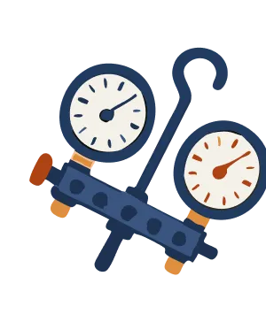 Pressure gauges with two blue and white analog dials