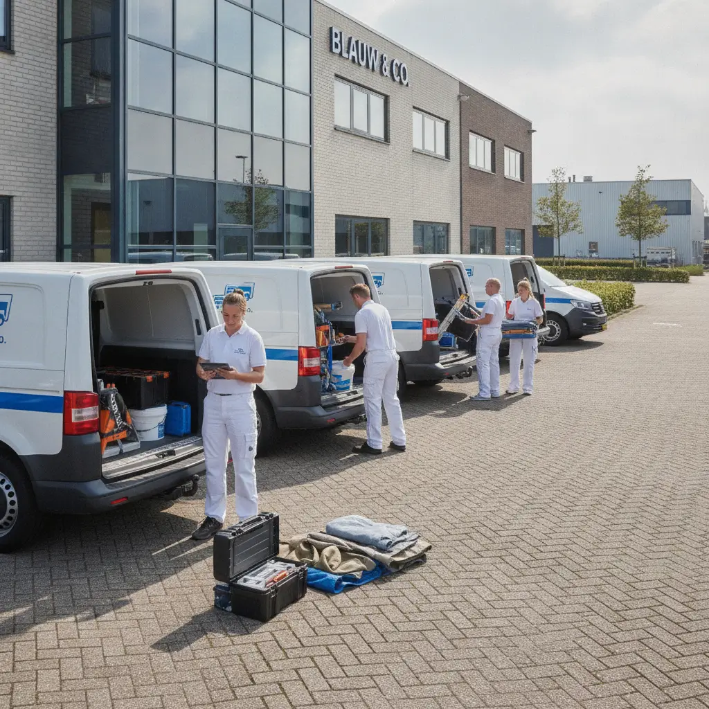 Bedrijfswagens van een schildersbedrijf met professioneel gereedschap en materiaal, passend bij een wagenparkverzekering voor meerdere bedrijfsvoertuigen.