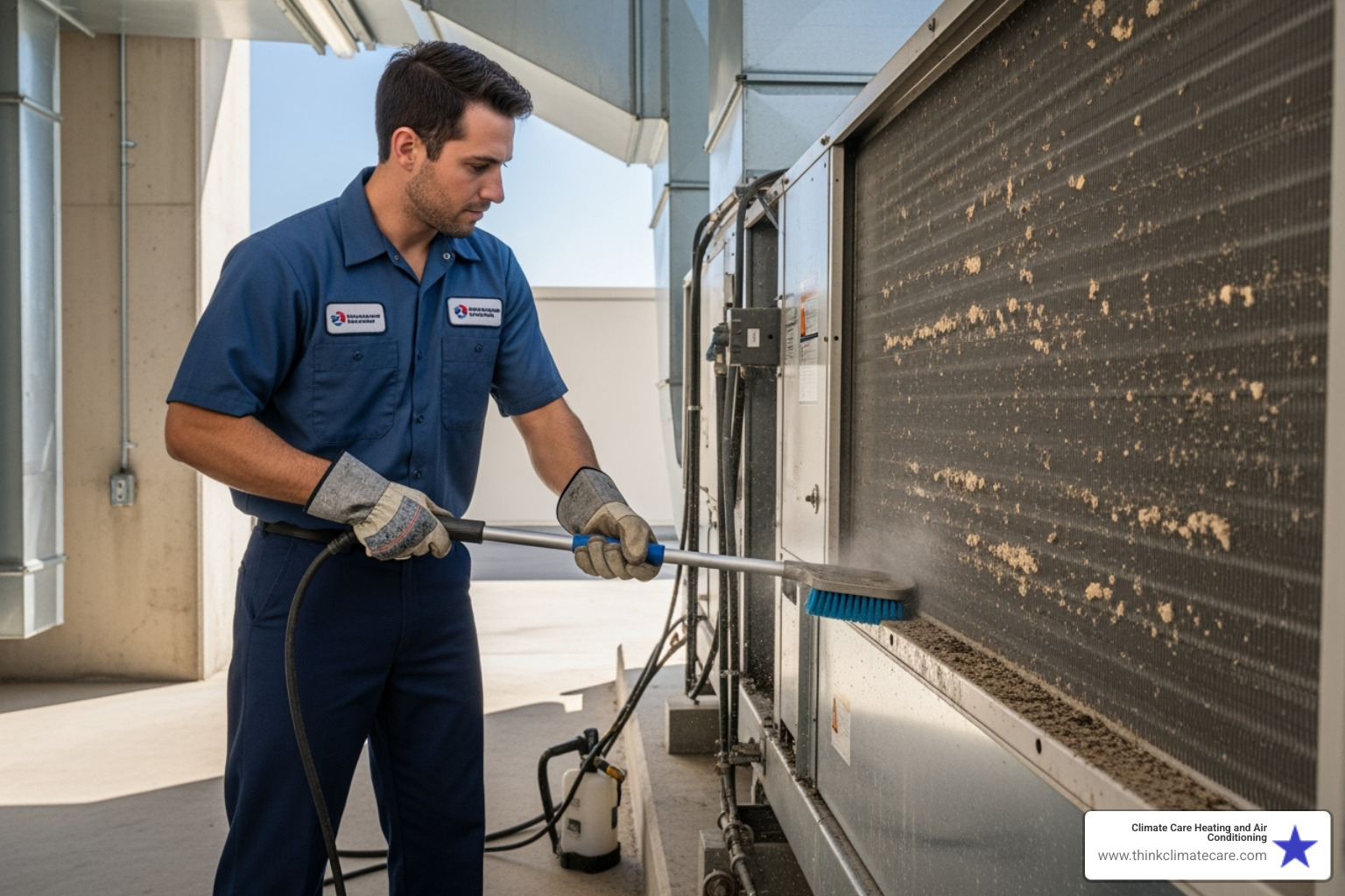technician cleaning HVAC coil - HVAC repair Lodi technician cleaning HVAC coil - HVAC repair Lodi