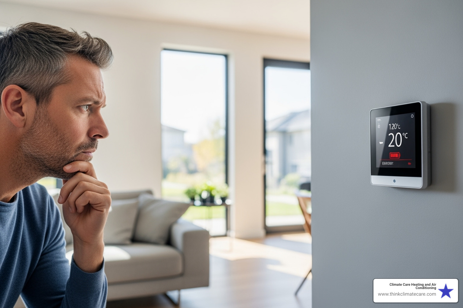 homeowner looking at their thermostat with concern - Roseville AC service