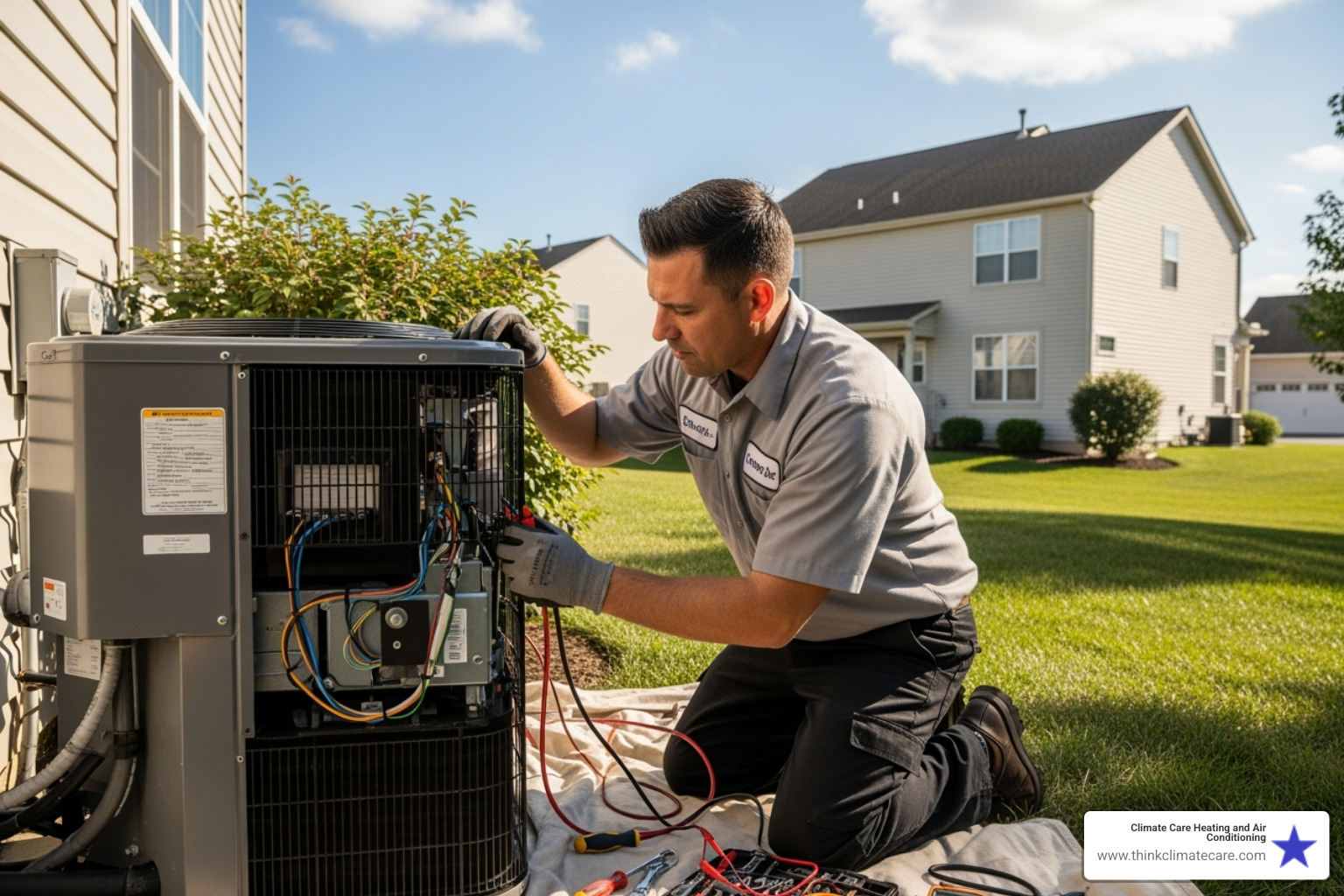 professional technician servicing an outdoor AC unit - Roseville AC service