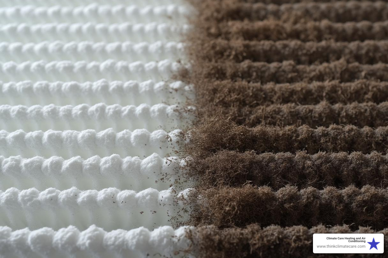 Image comparing a clean and dirty air filter - AC blowing hot air