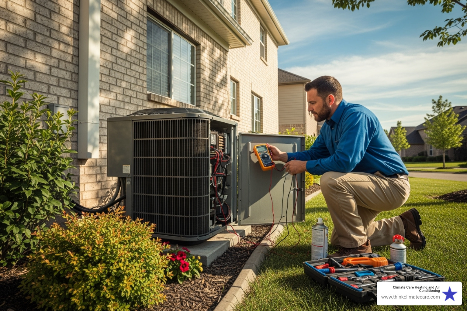 technician diagnosing an outdoor AC unit - affordable hvac repair experts near me sacramento