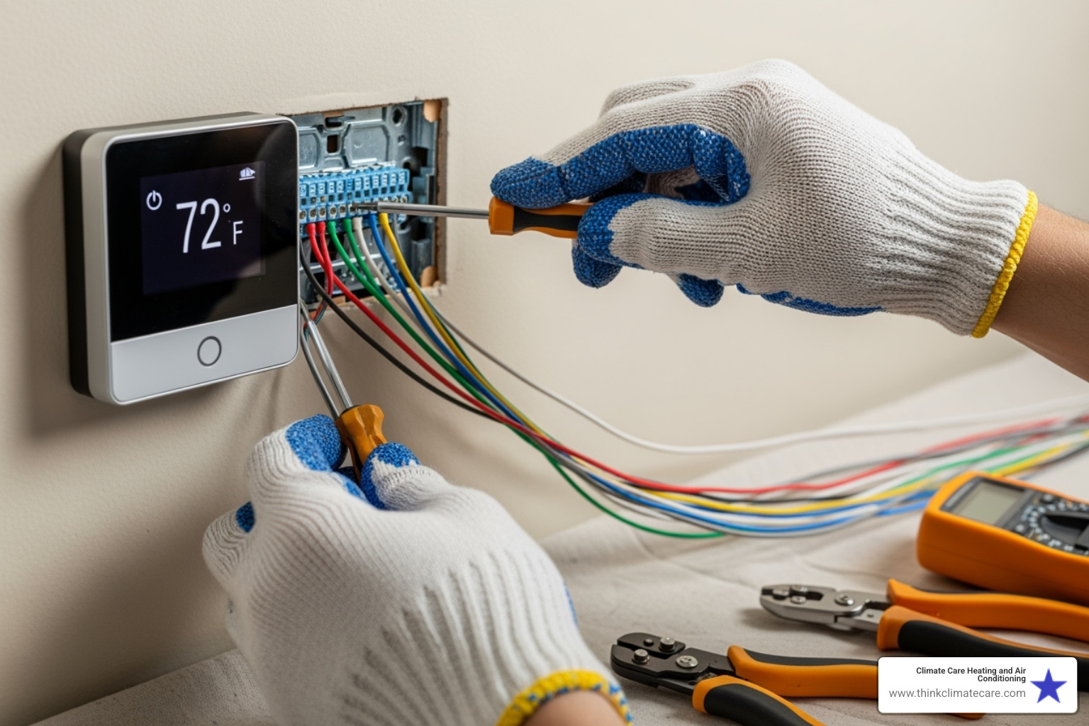 technician wiring thermostat - thermostat installation service