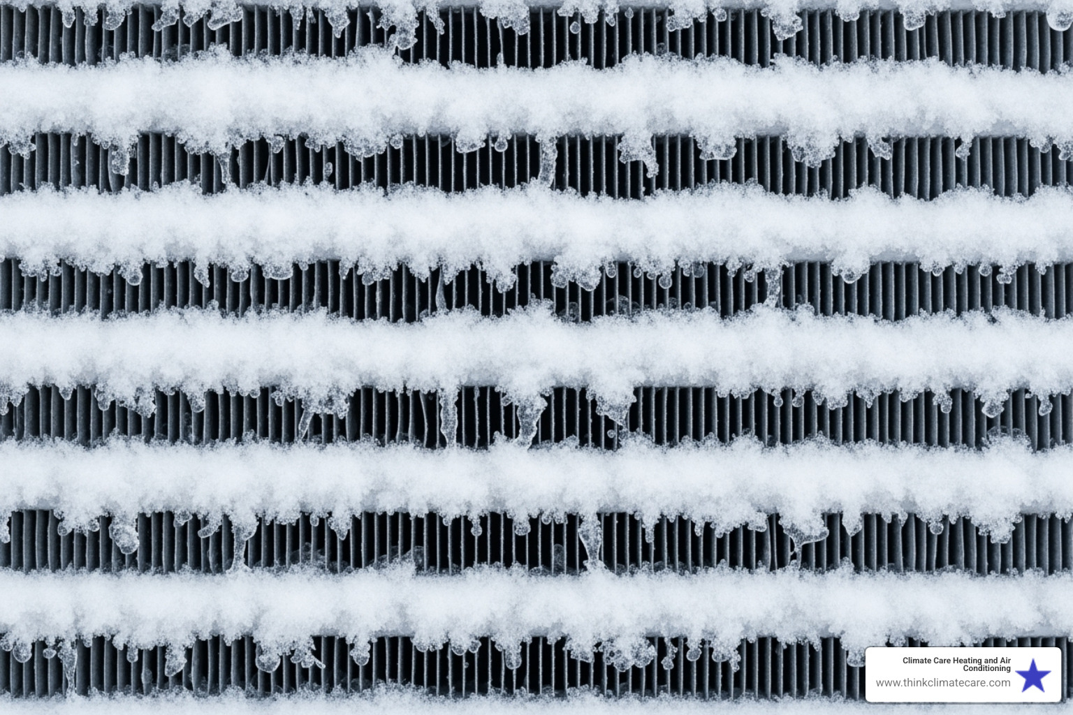 Close-up image of ice built up on AC evaporator coils - AC not cooling
