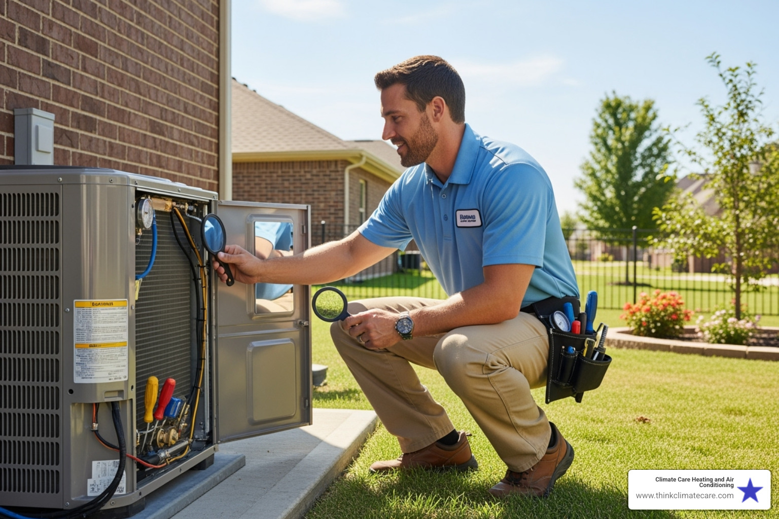 technician inspecting outdoor AC unit - sacramento air conditioning