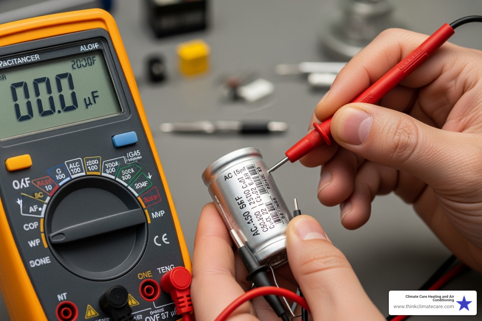 Testing an AC capacitor with a multimeter - hvac capacitor replacement