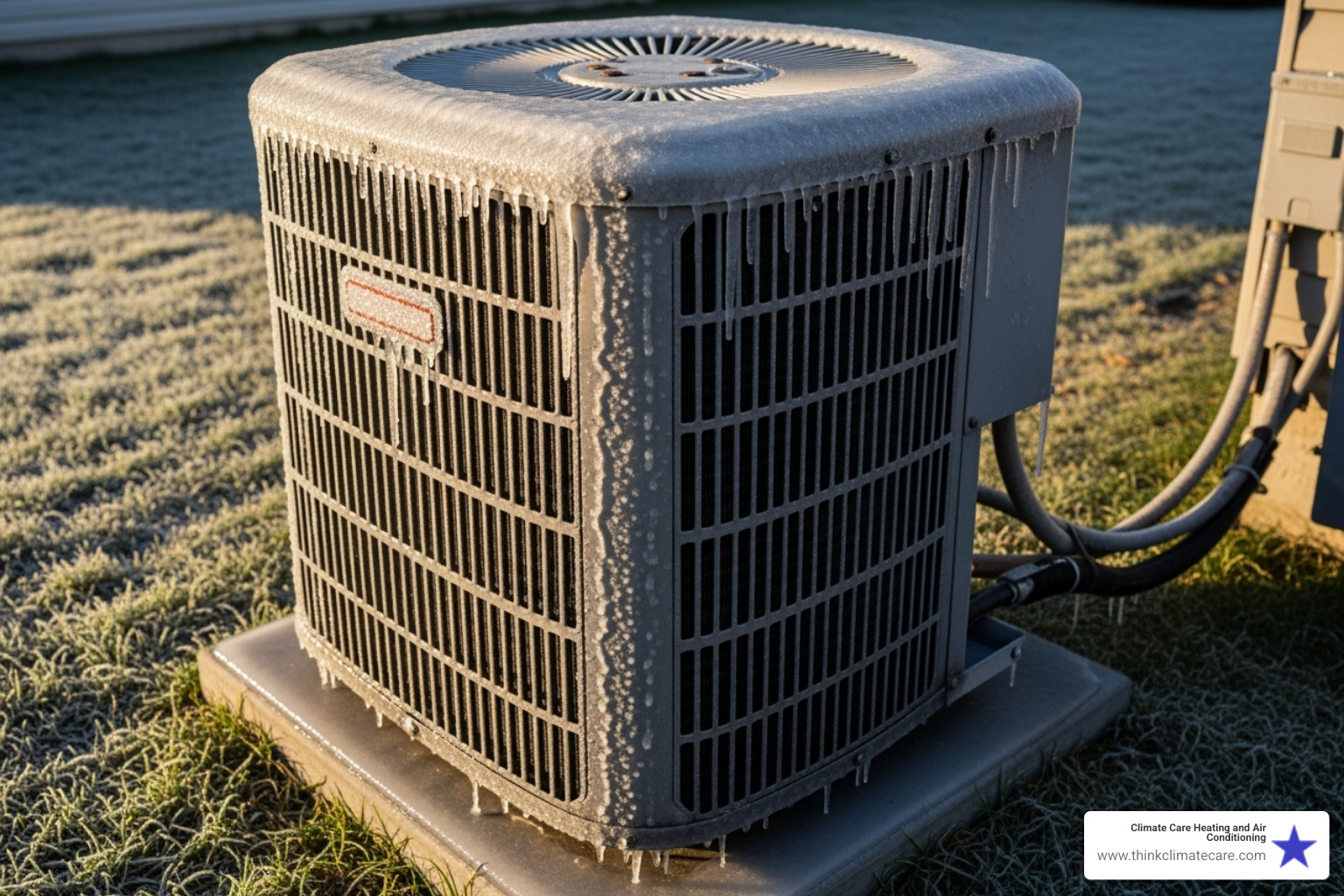 Image of a frozen outdoor AC unit - HVAC system diagnostic