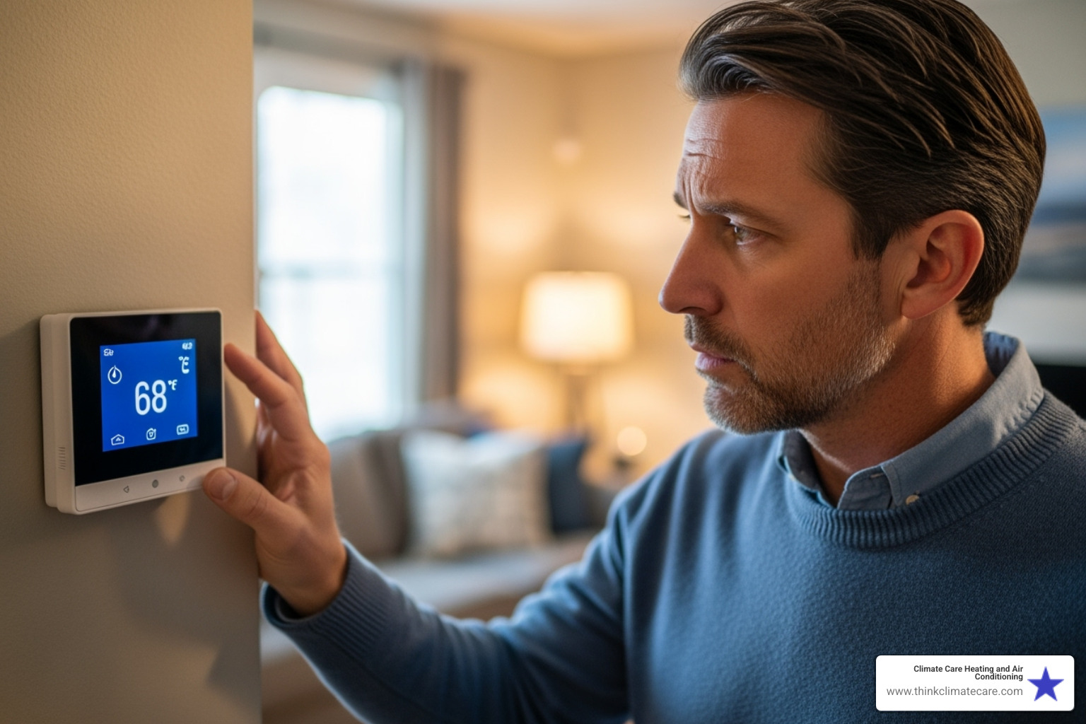 homeowner looking at thermostat - ac services sacramento