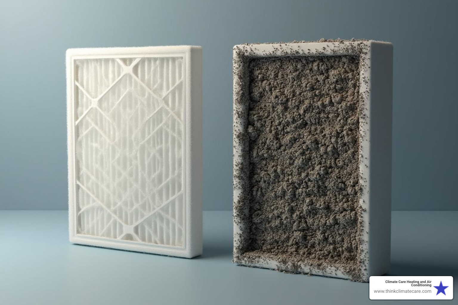 airflow through a clean vs. dirty air filter - HVAC preventative maintenance Sacramento