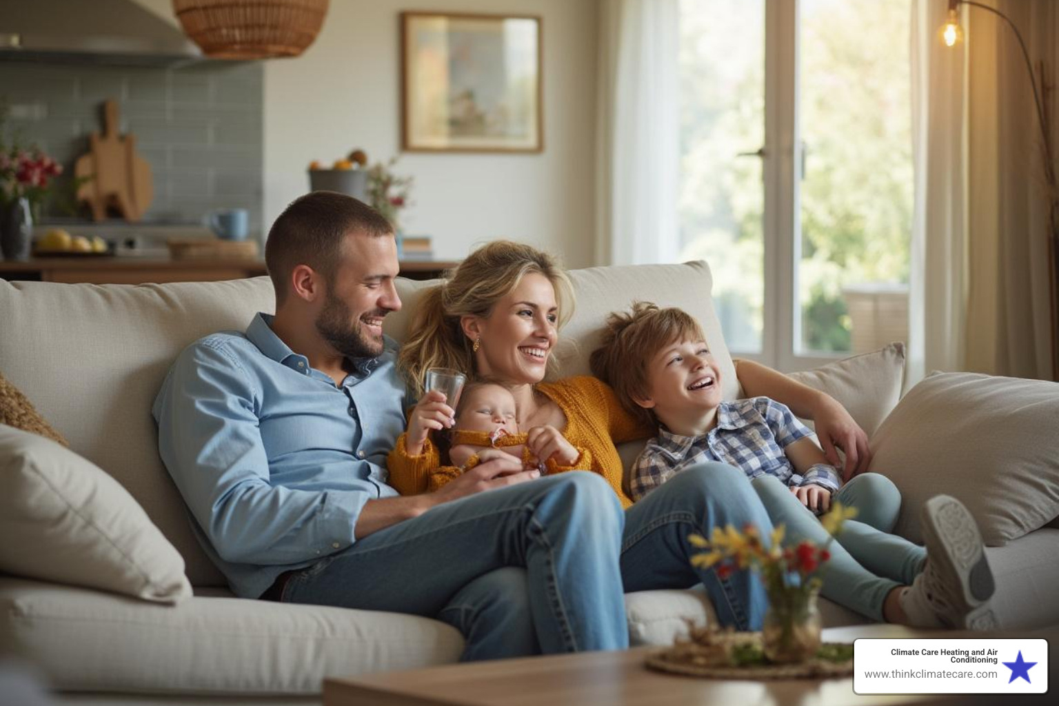 Image of a family comfortably enjoying their living room - Air duct sealing