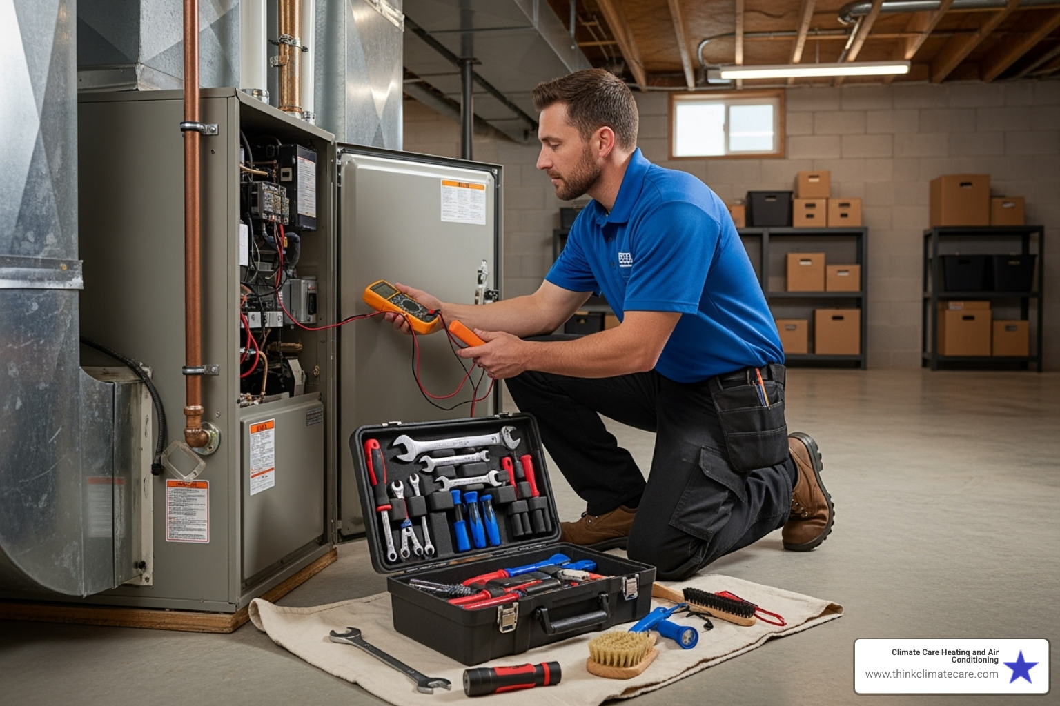 technician performing furnace tune-up - furnace repair and service sacramento