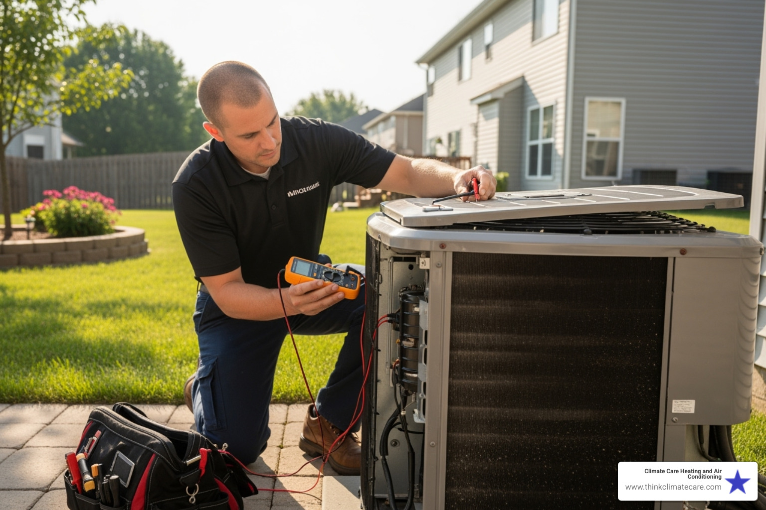 technician performing routine maintenance - energy efficient HVAC