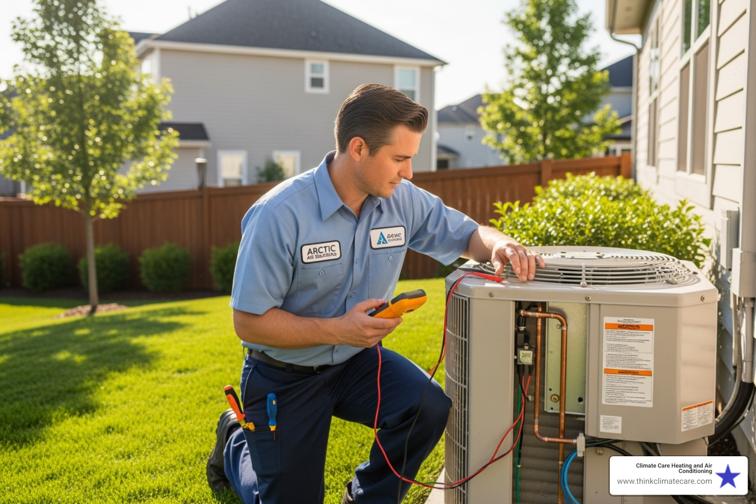 technician inspecting an AC unit - ac repair manteca