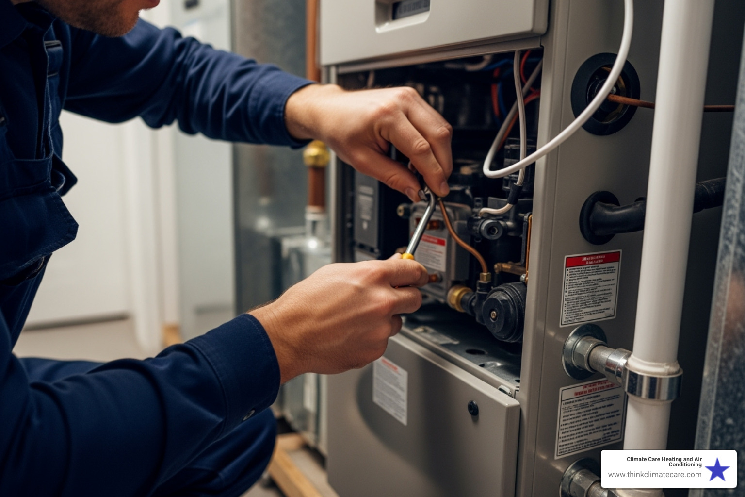 technician performing a furnace tune-up - furnace installation manteca