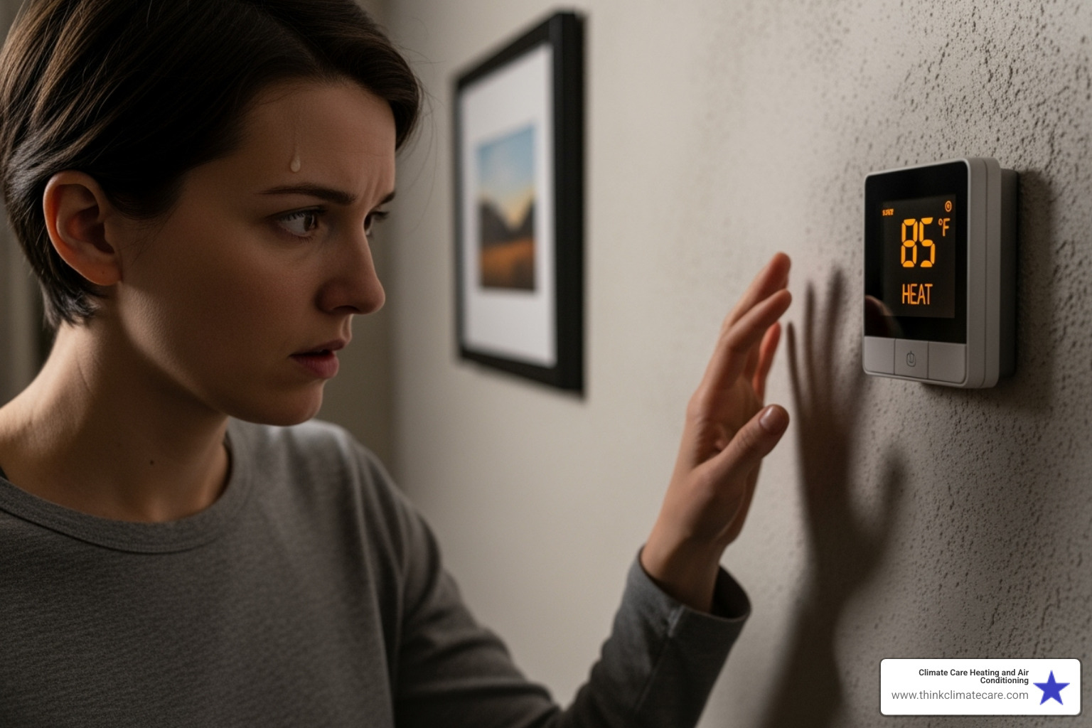 person looking concerned at a thermostat - ac & heating tune up sacramento