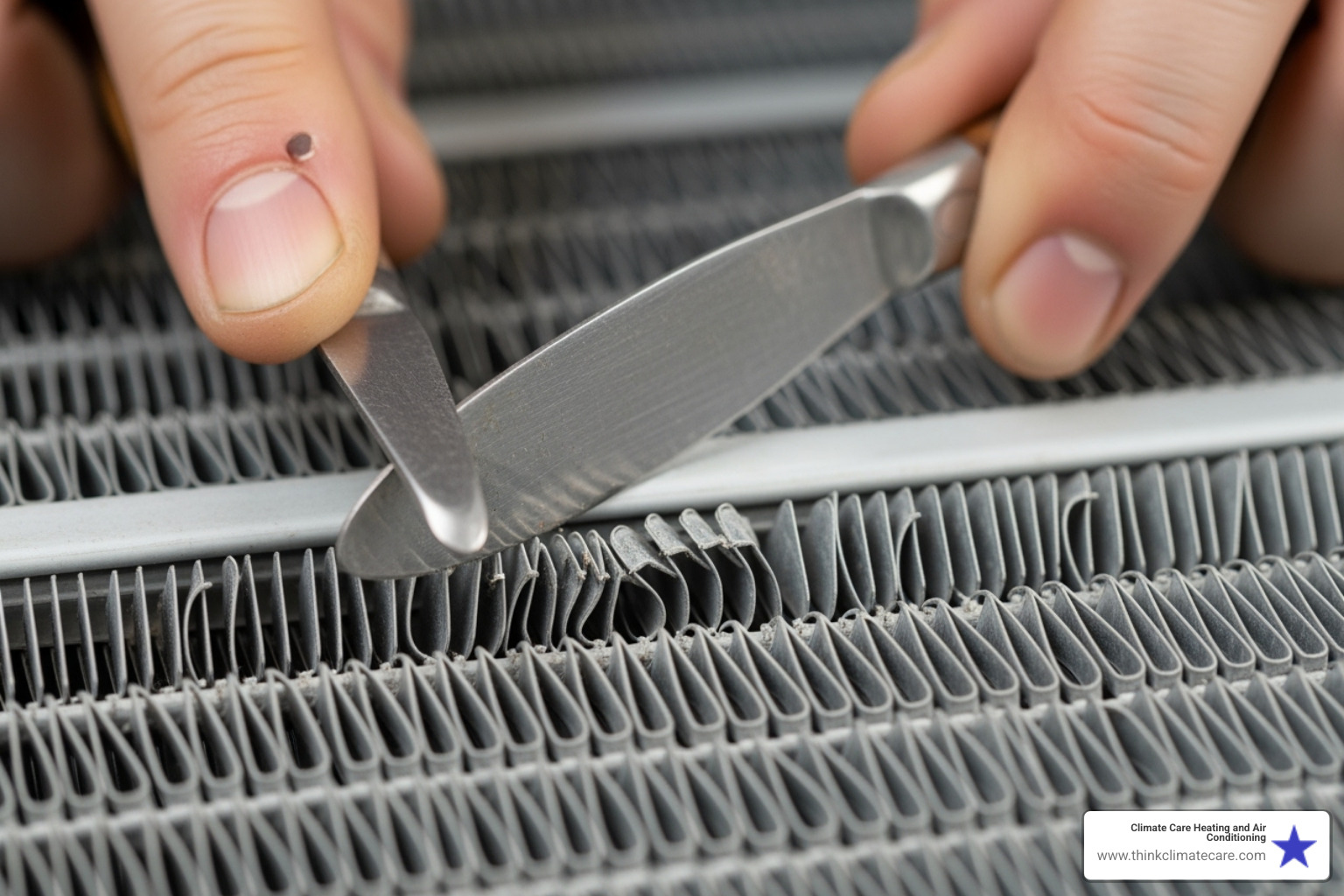 A butter knife will work as a fin-straightening tool. - ac maintenance tips