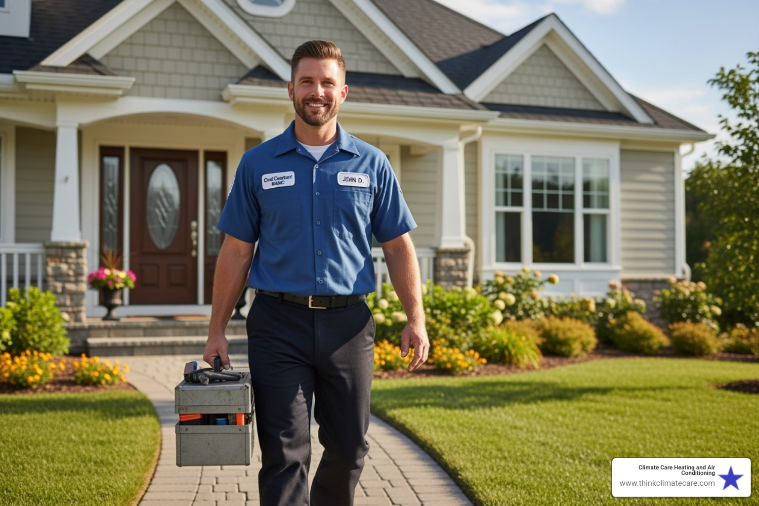 Friendly professional technician arriving at a home - emergency hvac repair manteca