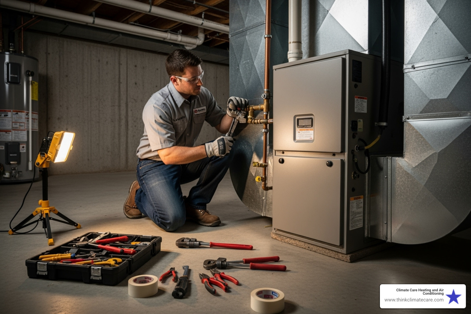 skilled technician installing a new furnace - heating installation stockton skilled technician installing a new furnace - heating installation stockton