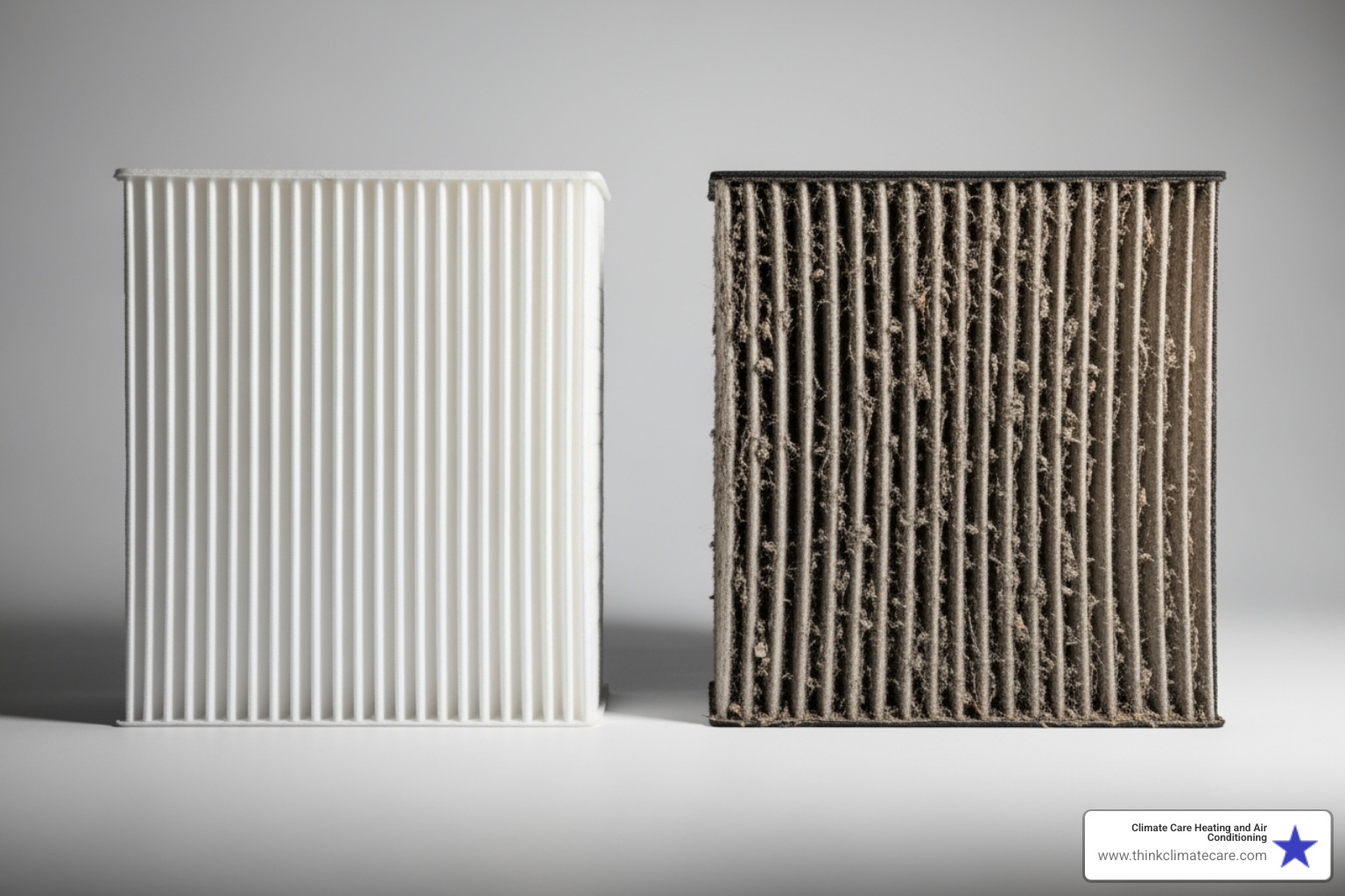 clean furnace filter next to a dirty one - furnace repair company manteca ca