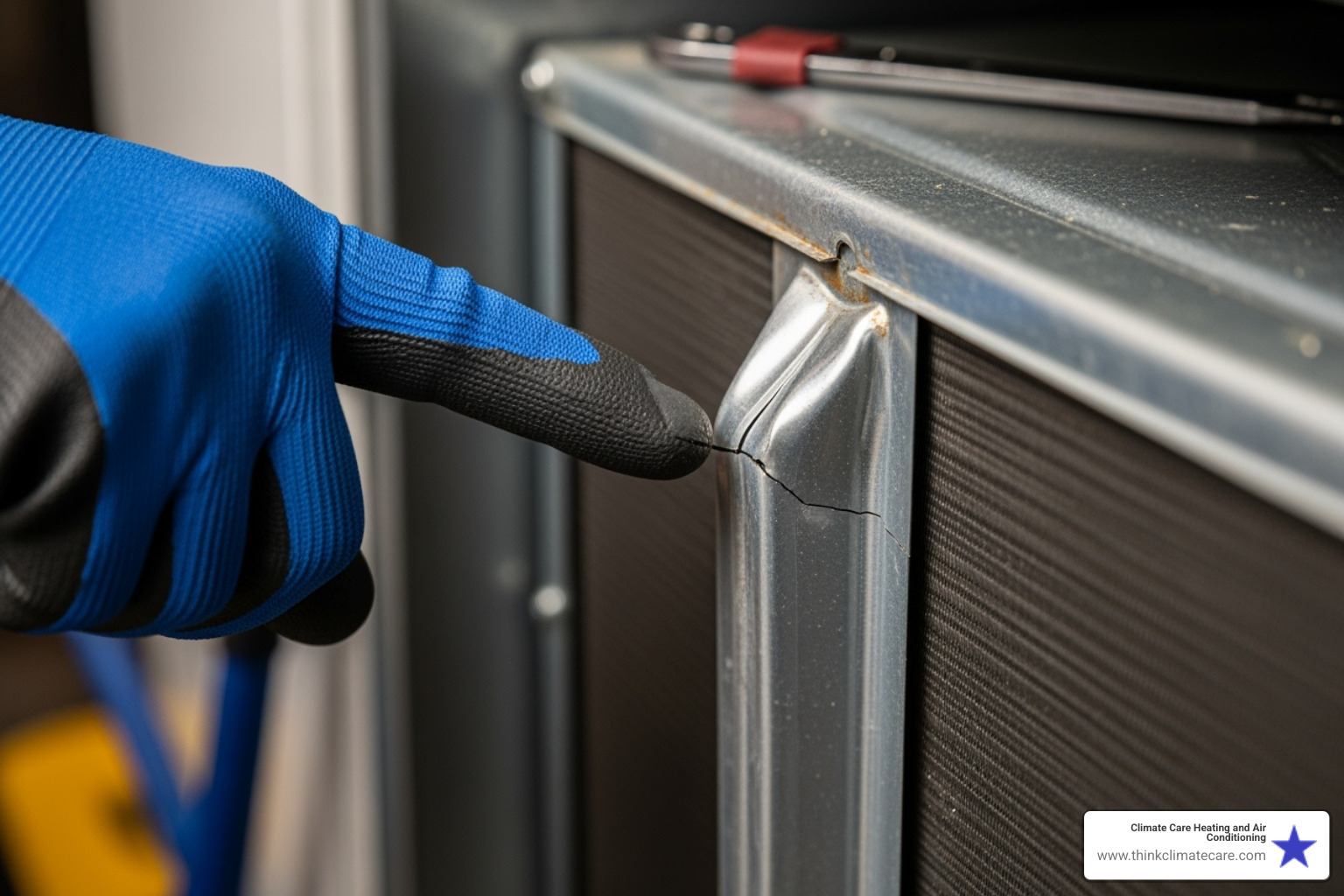 technician pointing out a cracked heat exchanger - furnace repair Elk Grove