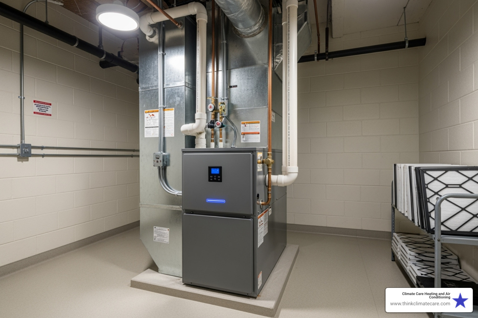 A modern, high-efficiency furnace stands clean and well-maintained in a utility space, ready to provide reliable warmth. - heating maintenance company manteca ca A modern, high-efficiency furnace stands clean and well-maintained in a utility space, ready to provide reliable warmth. - heating maintenance company manteca ca