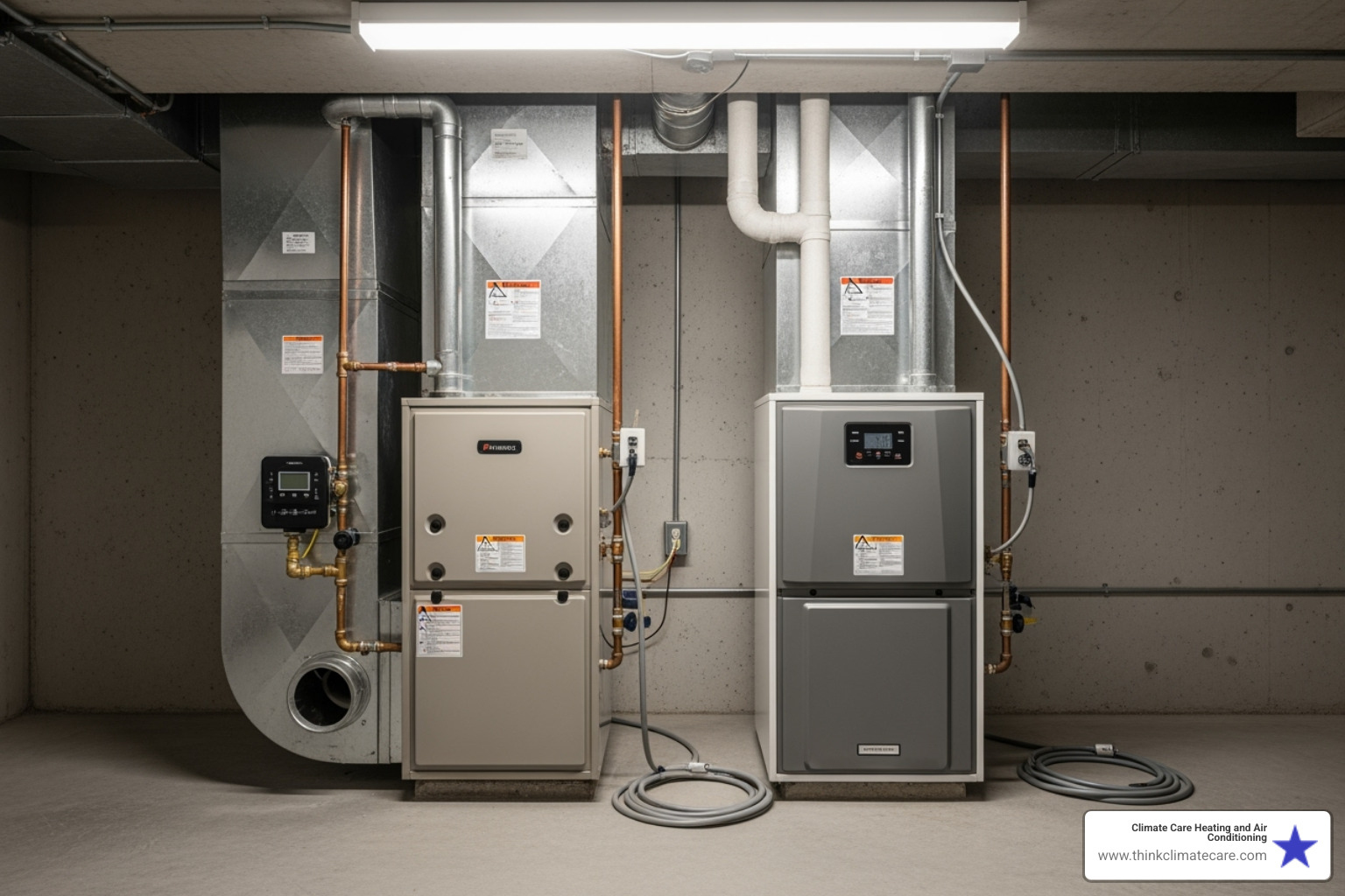 gas furnace and an electric furnace side-by-side - furnace repair manteca