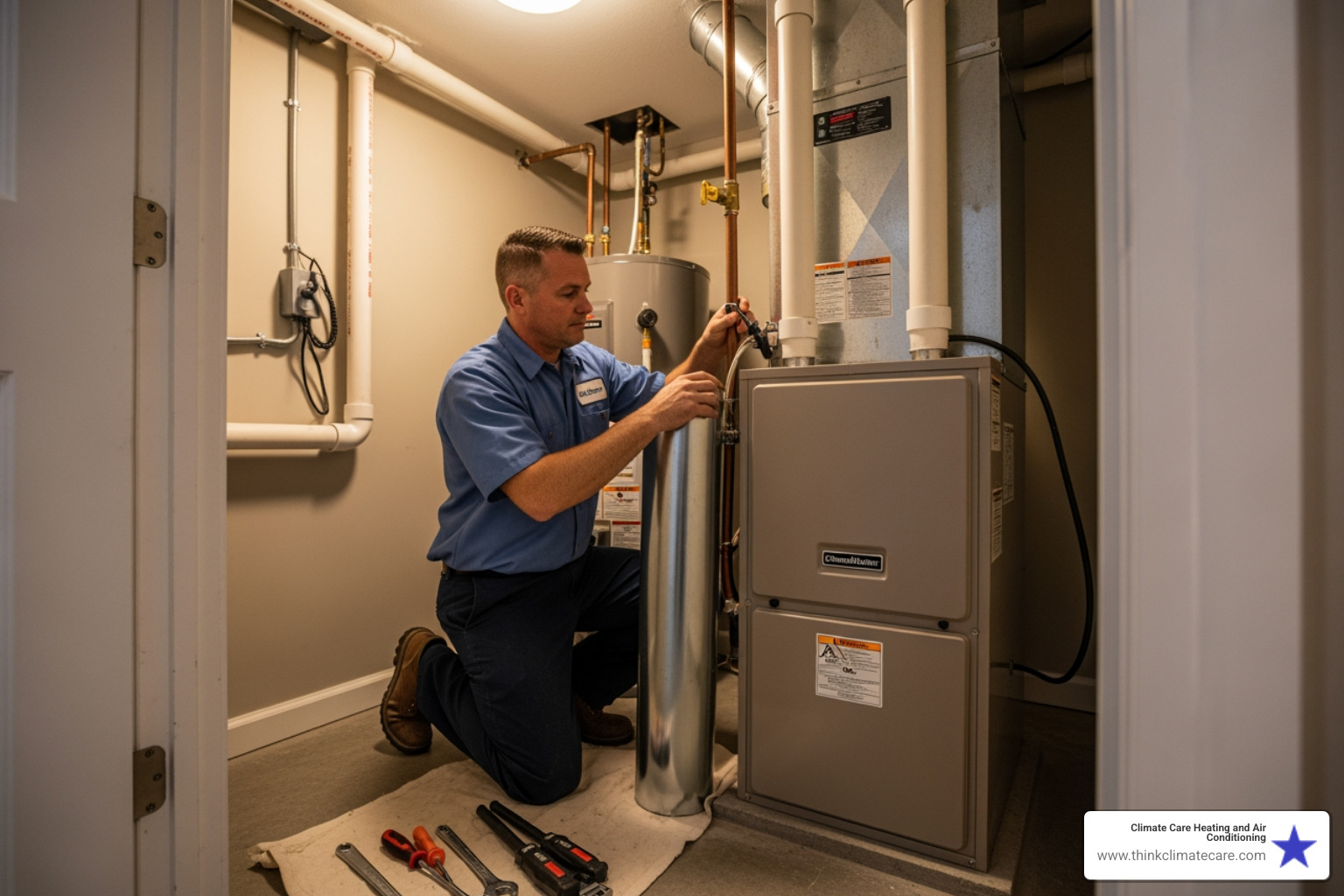 technician installing furnace - Find companies that do furnace installation in Manteca