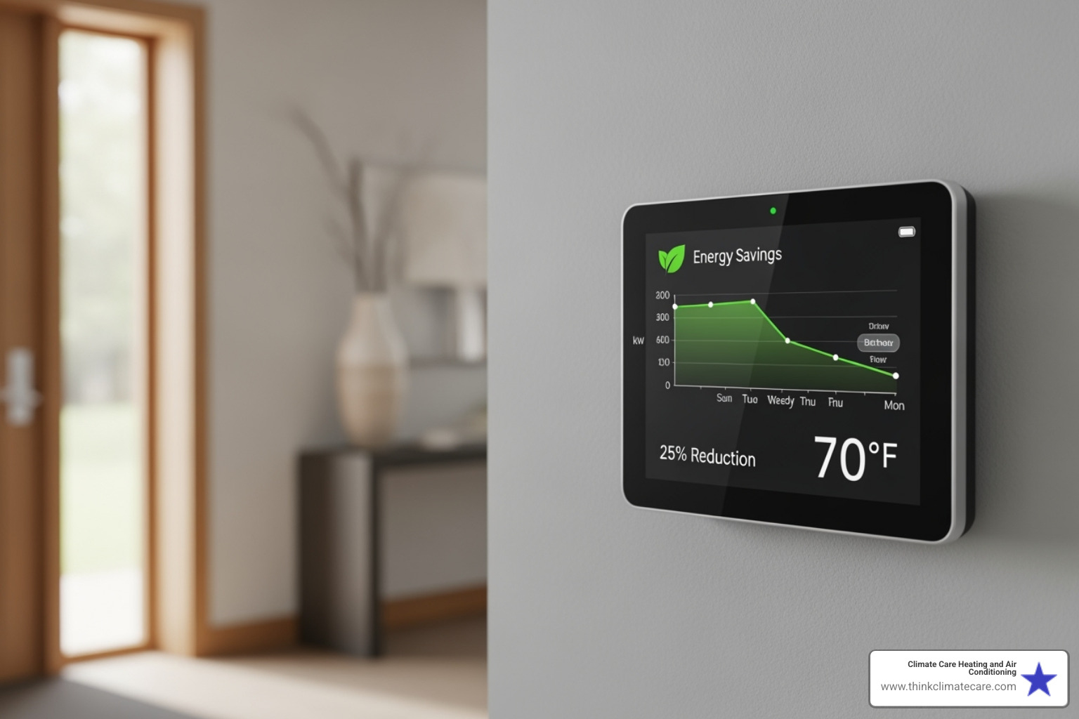 smart thermostat displaying reduced energy usage - ventilation installation sacramento