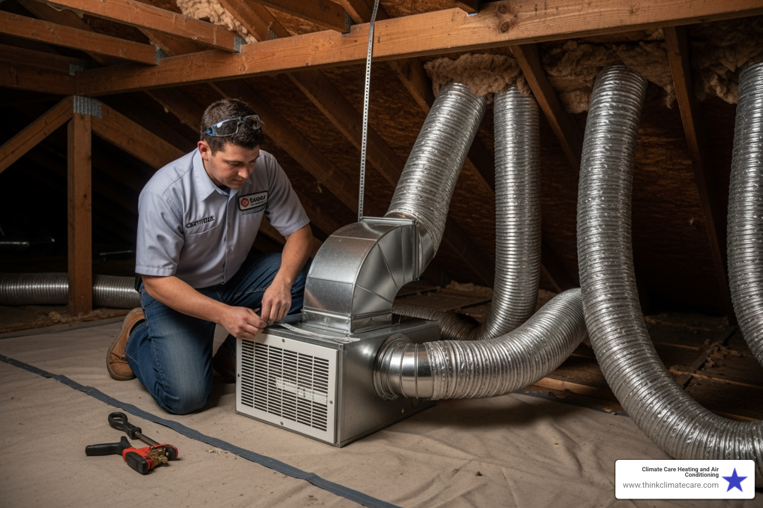 certified technician installing ventilation unit in attic - ventilation installation sacramento