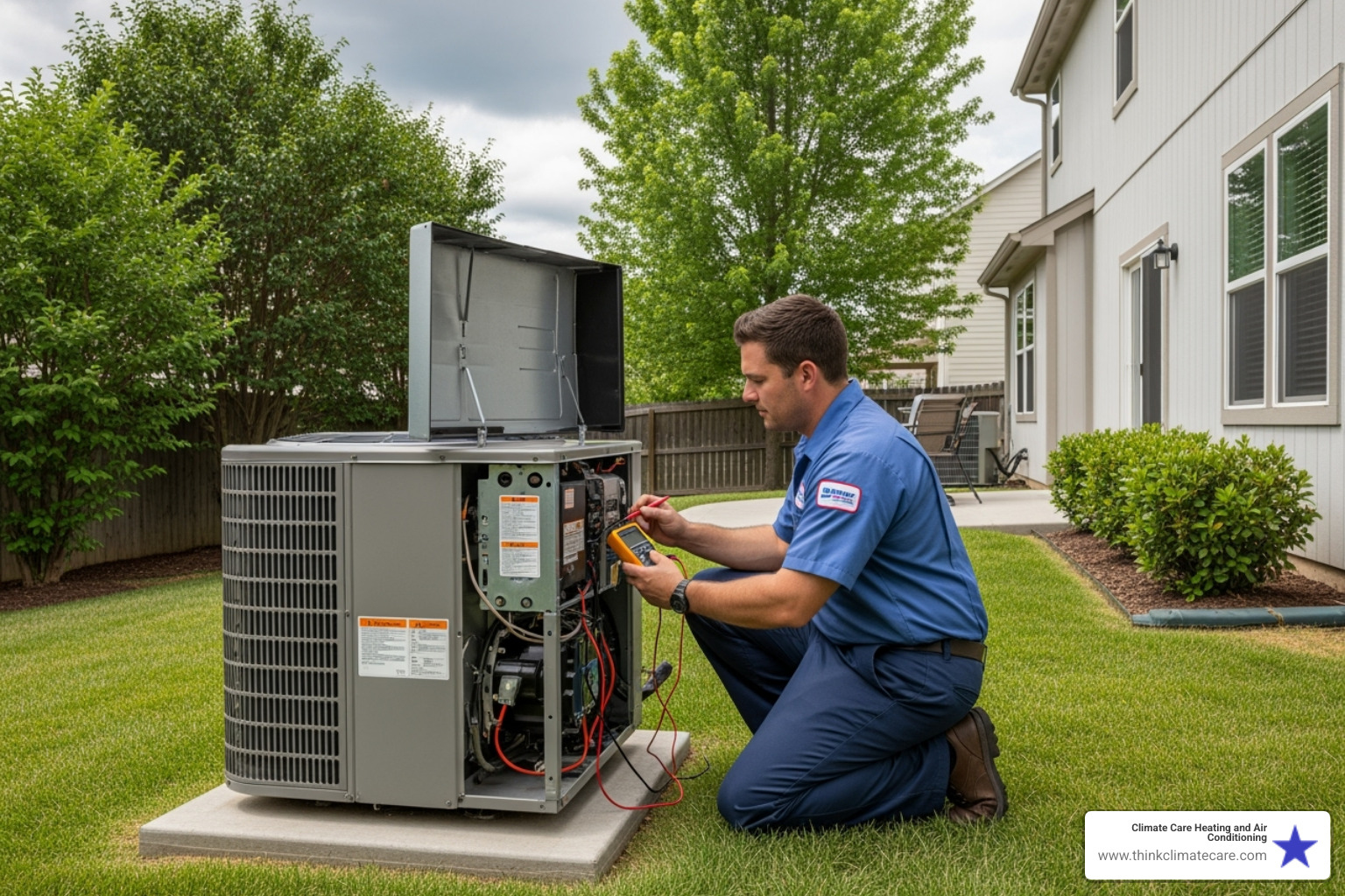technician inspecting outdoor heat pump unit - heat pump repair estimate manteca technician inspecting outdoor heat pump unit - heat pump repair estimate manteca