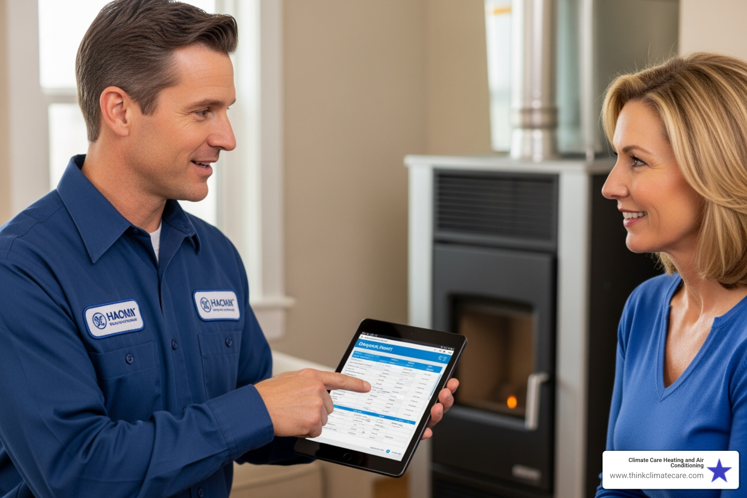 HVAC technician explaining diagnostic report to homeowner - best furnace repair stockton ca