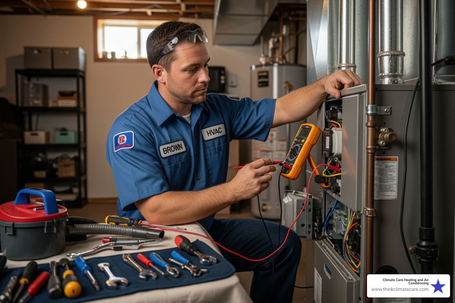 HVAC technician performing a furnace tune-up - best furnace repair stockton ca