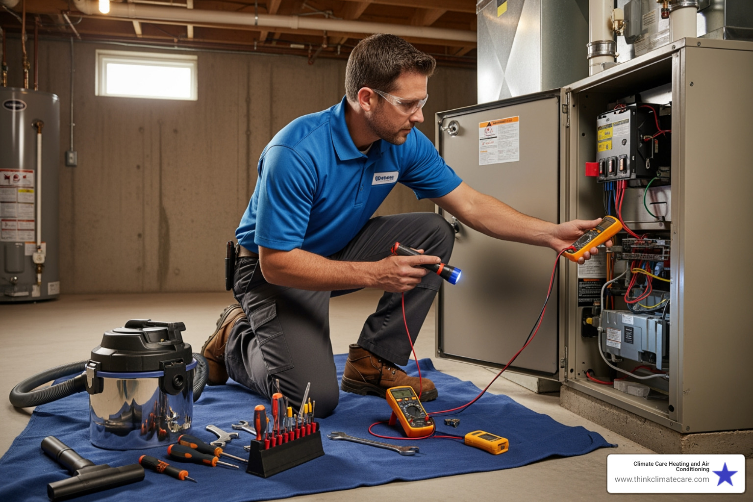 technician performing furnace maintenance - emergency heating maintenance modesto ca