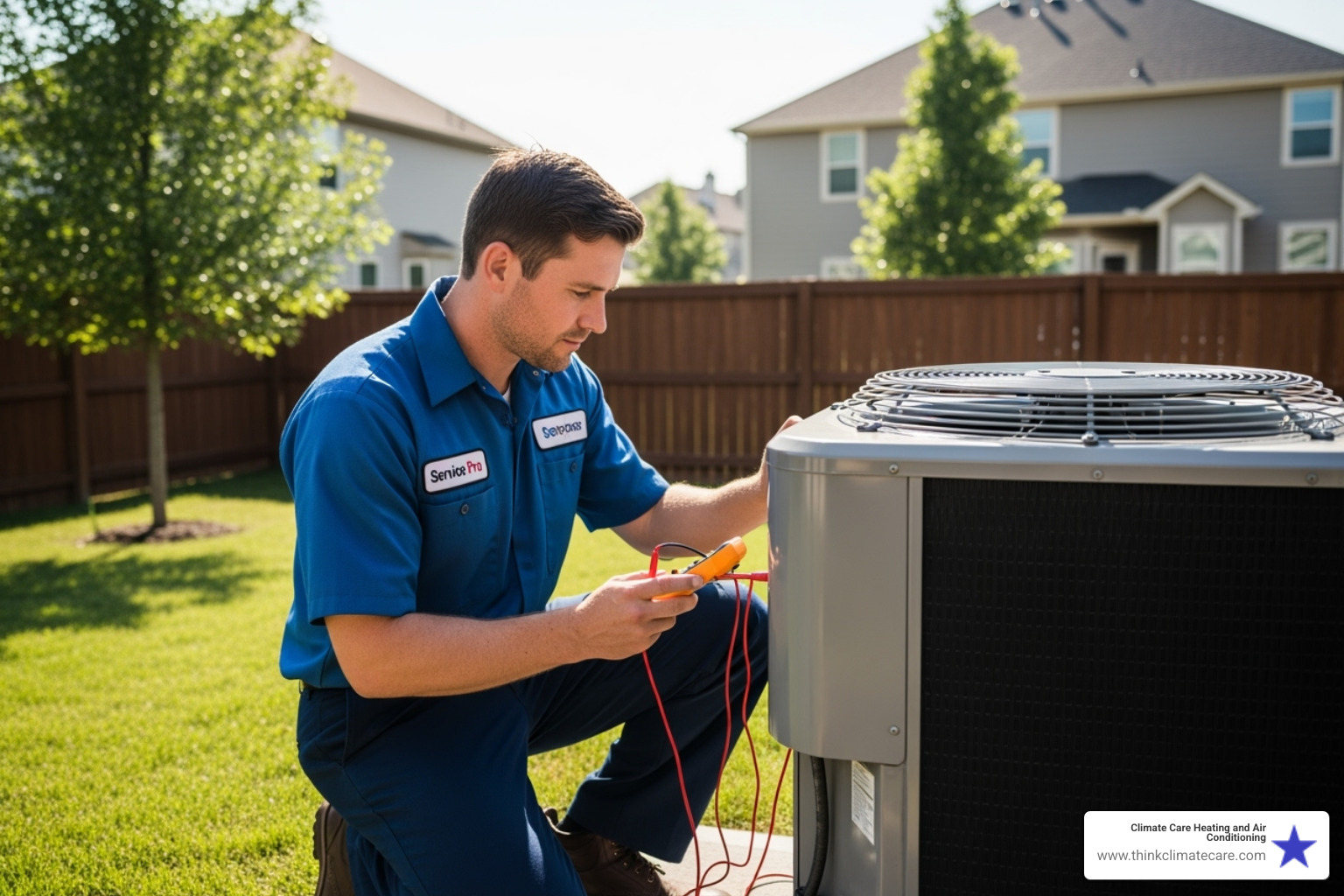 technician inspecting outdoor heat pump unit - best heat pump repair manteca ca