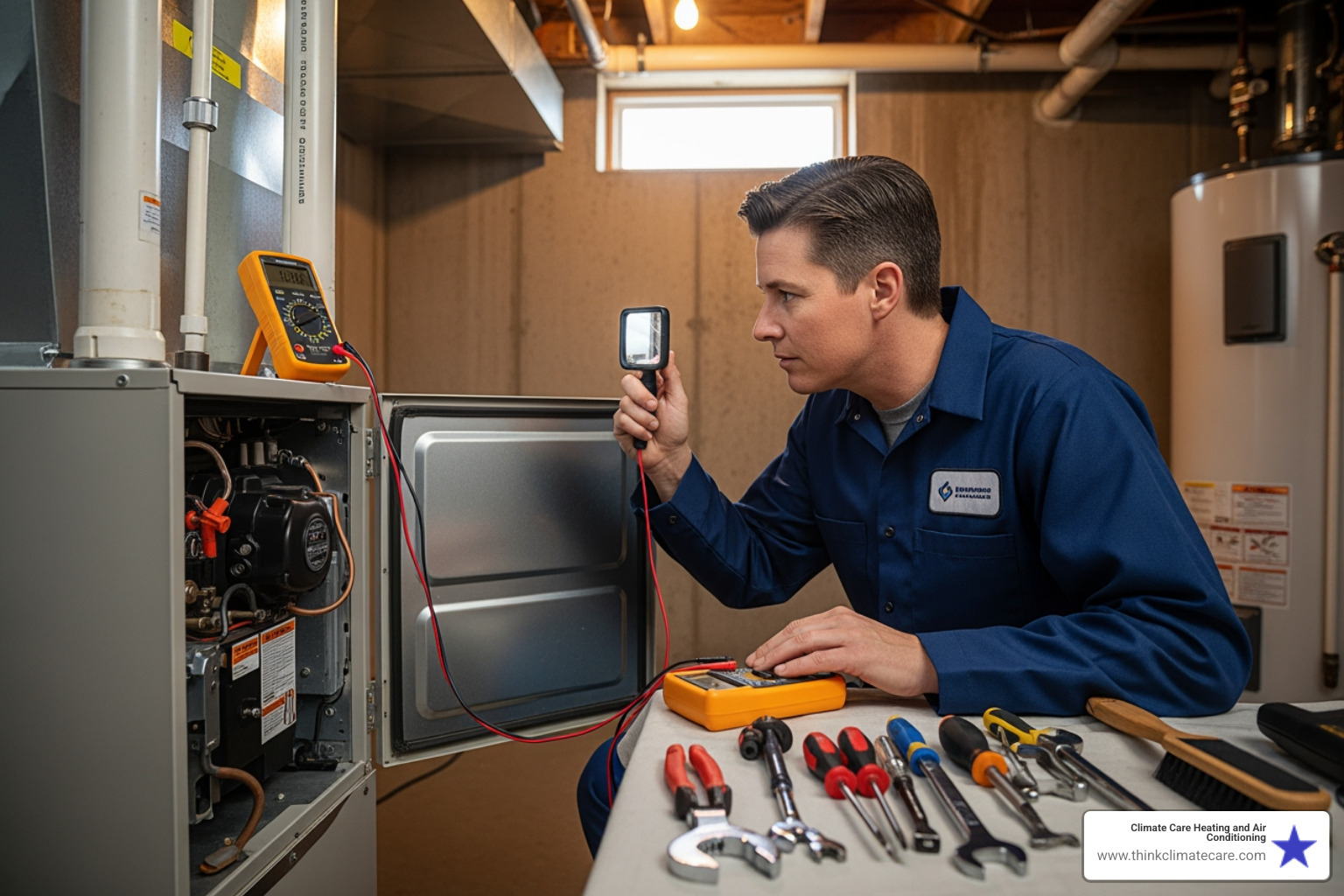 technician performing furnace maintenance - furnace installation contractor ripon ca