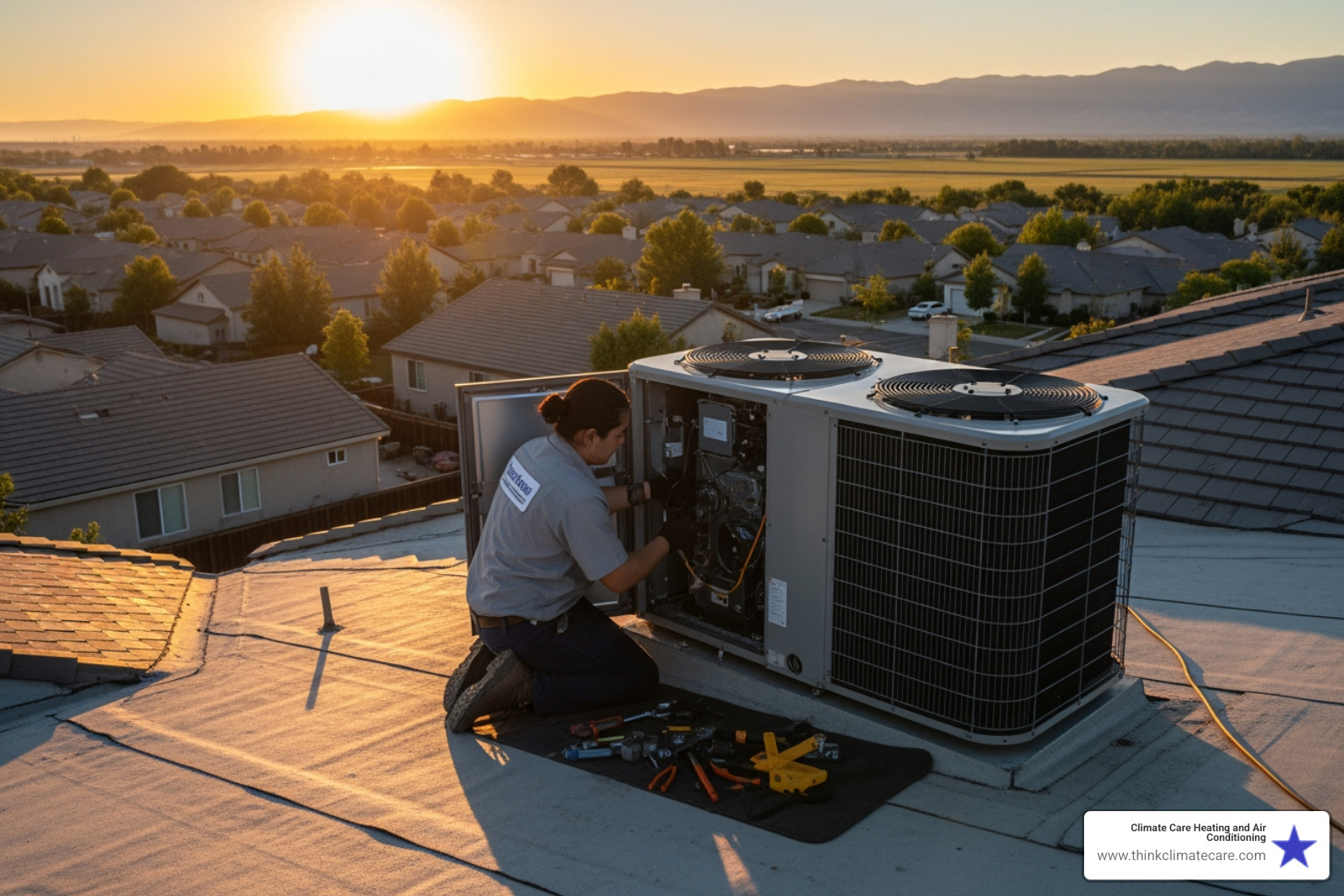 technician inspecting outdoor AC unit - hvac repair galt ca